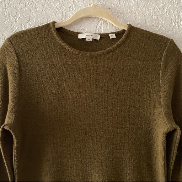 Vince Wool Blend T-Shirt Top Long Sleeve Crewneck Knit Layering Pullover Green - Picture 5 of 8